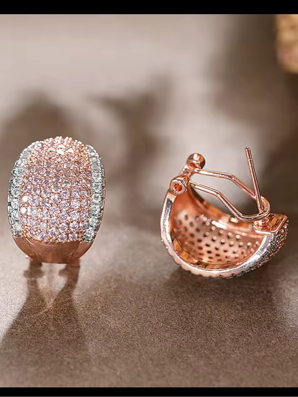 Rose Gold Sparkling Classic Stud Earrings - Picture 4 of 9